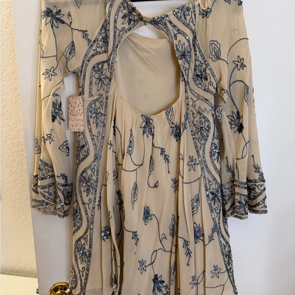 Free People Nude Dress with Navy Beaded Embroidery - Picture 6 of 9